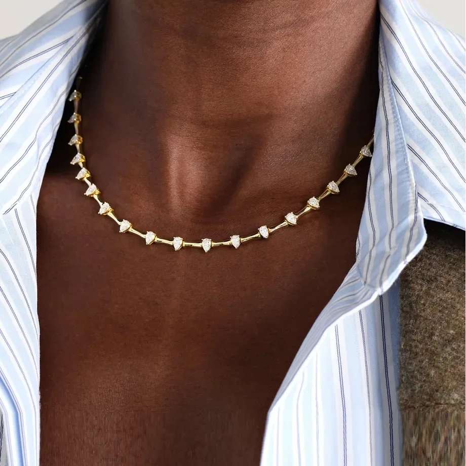 

Geometric Fashion Women Bamboo Shaped Choker Necklace Gold Color Round Tear Drop CZ Fashion Sparking Jewelry
