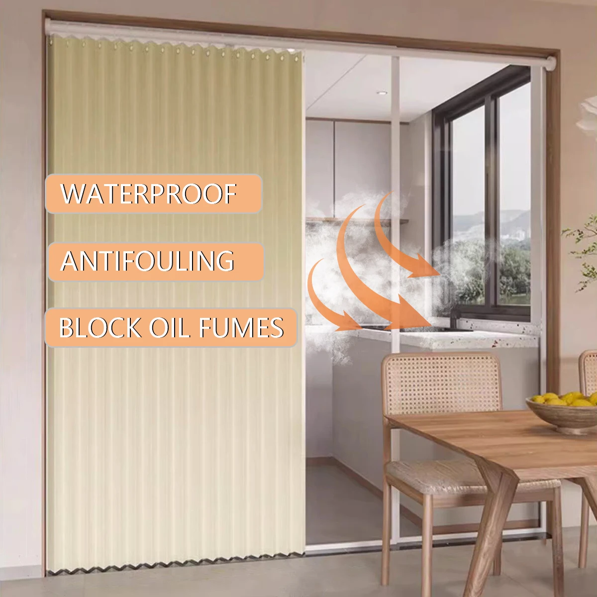 1Panel, Aisle Door Waterproof Foldableing Invisible Door Curtain, Fixed Pleats, Kitchen Bathroom Bedroom Living Room Room Partition Privacy Blocking