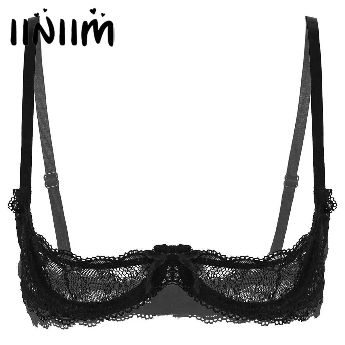 Womens Femme See Through Ultra Lace Lingerie Bras Crop Top Straps Push Up Underwire Bra Tops Lingerie Breast Trimmin Vest Tops