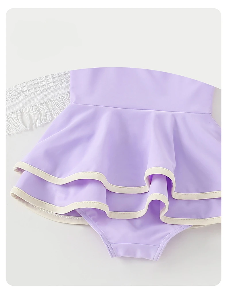 Bañador de una pieza para niña pequeña, traje de baño de seda suave con lazo, vestido de pastel, ropa de baño para bebé, conjunto de gorro de baño