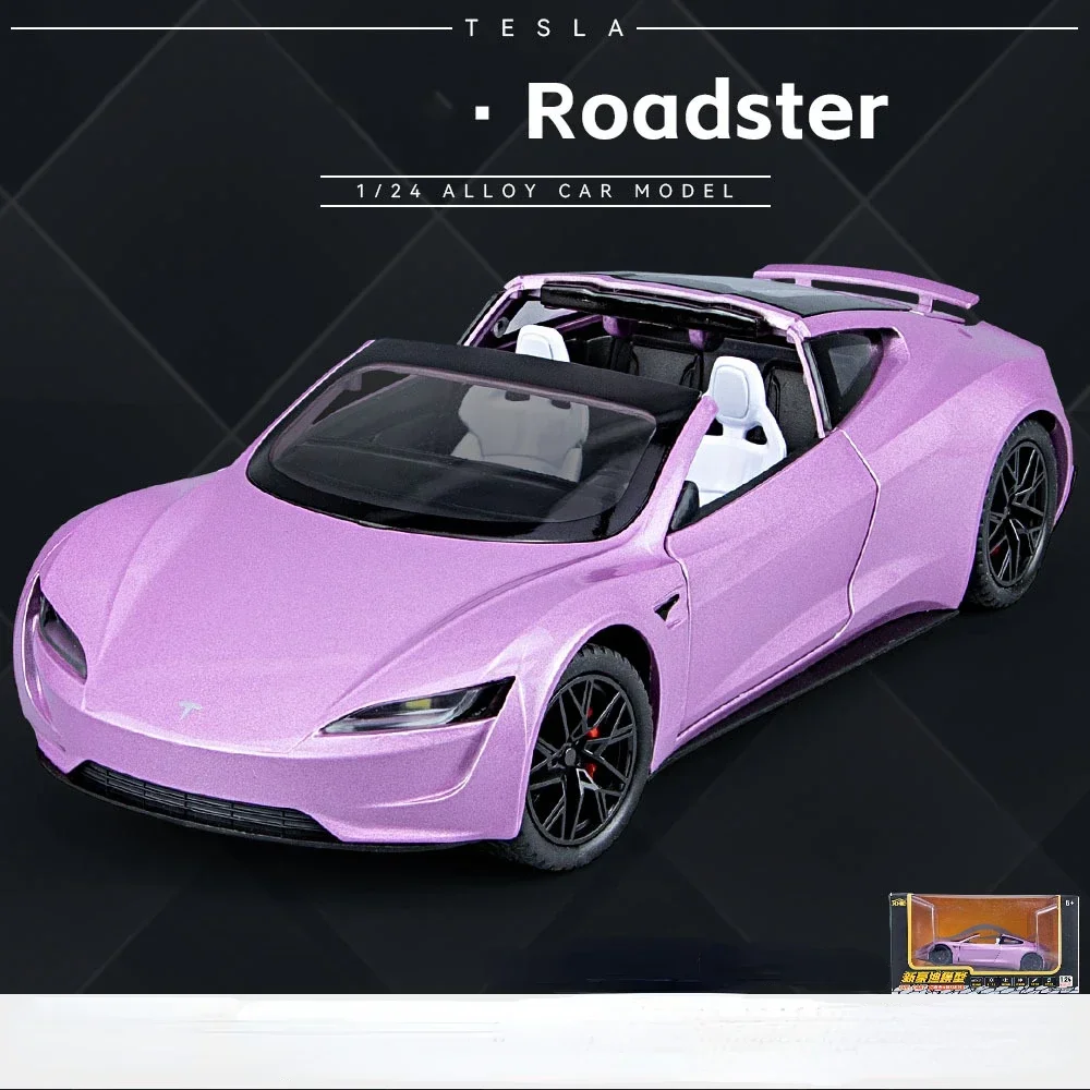 1:24 Tesla Roadster Super Car Alloy Car Model Wheel Steering Sound Light Collectibles Toy Birthday Gift C147