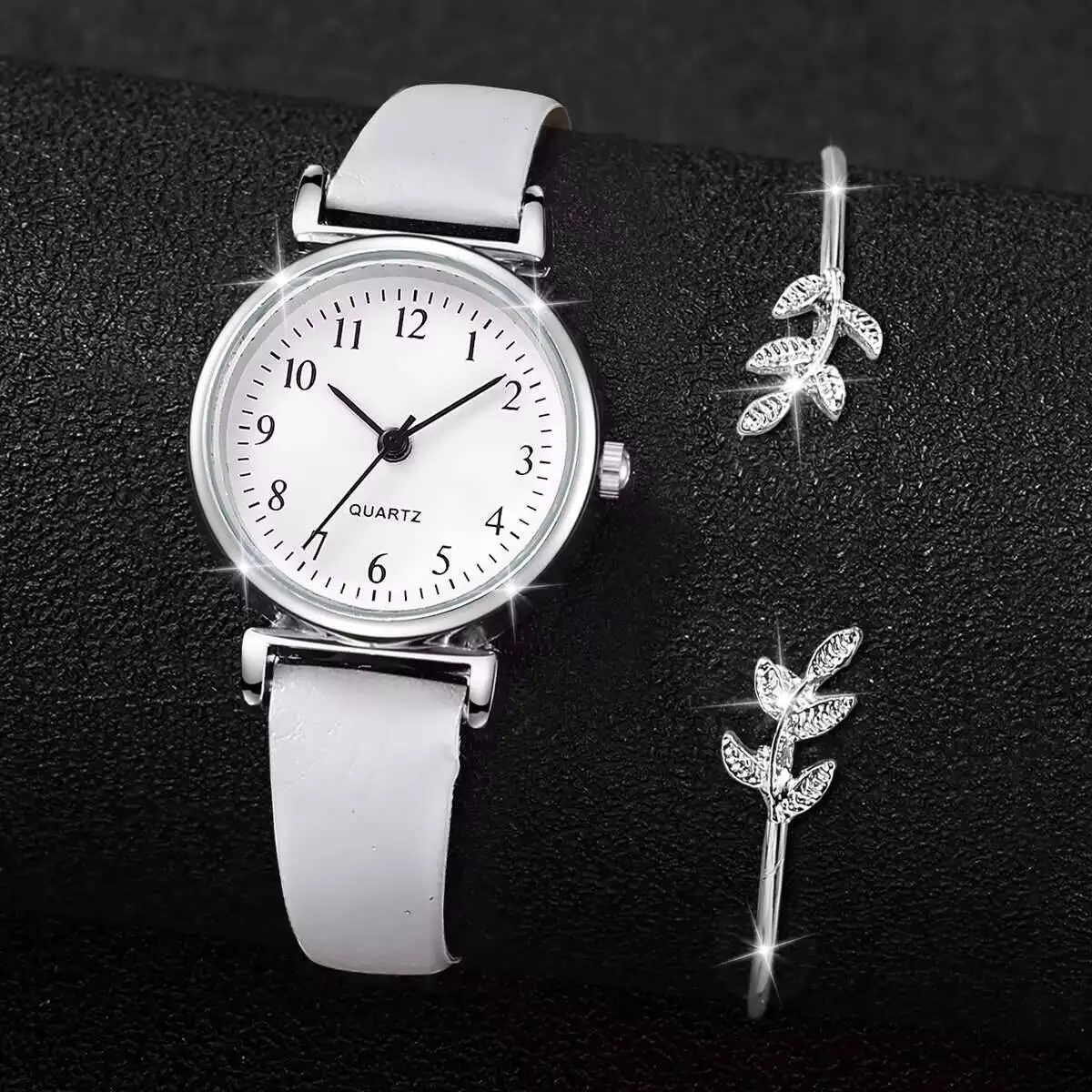 2 Teile/satz Mode frauen Uhr Kleine Arabische Zifferblatt Lederband Quarz Uhren Armband Set Reloj Mujer (Ohne Box)