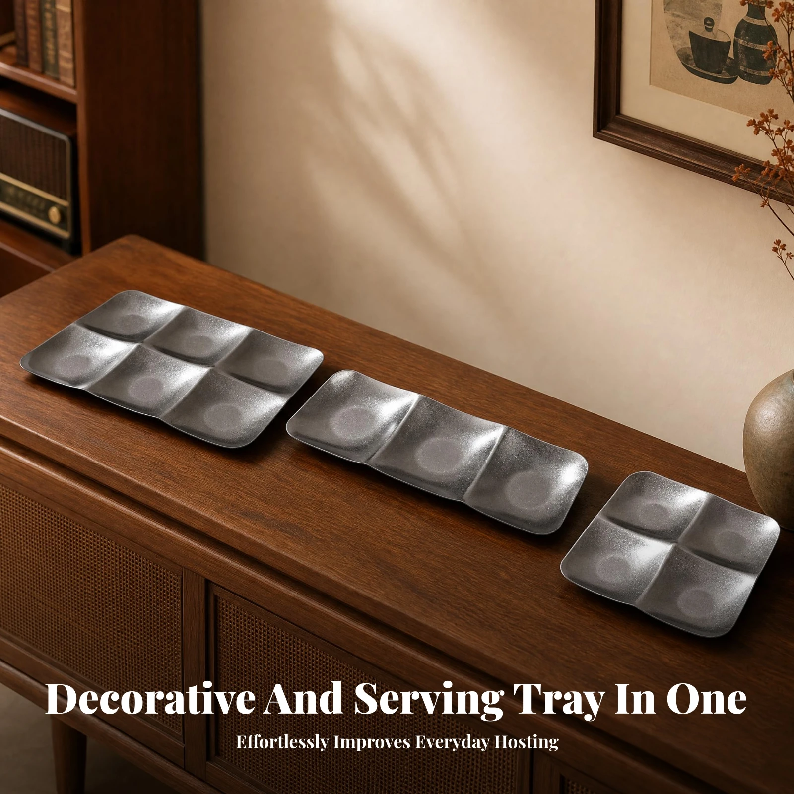 

Divided Snack Plate Rounded Corners Compartment Plate Sectioned Food Tray Shallow Divided Serving Tray Portion Control