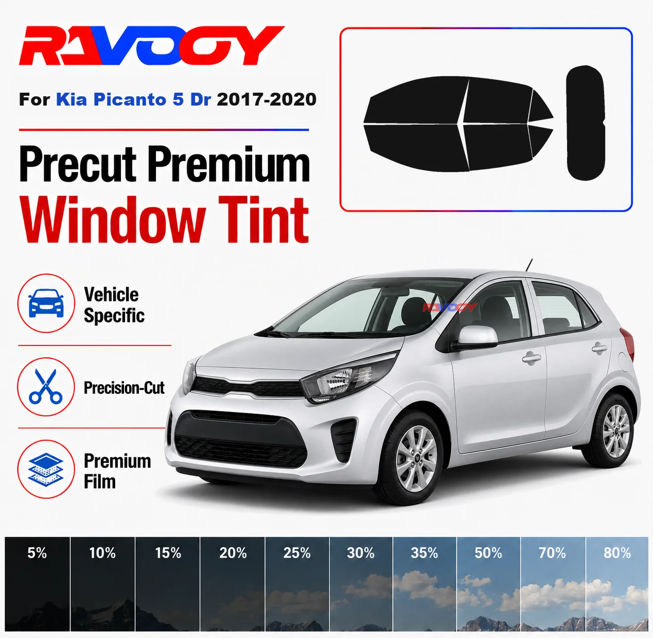 

Premium Precut Window Tint Kit Front Rear Windows Rear Windshield For Kia Picanto 5 Dr 2017-2020 Complete Set Nano Ceramic Film