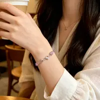 LYEE CYEE 925 Sterling Silver Heart Shaped Bracelet For Women vintage style Pink Moissanite Charm Bracelets Original Party Jewelry - Image 4