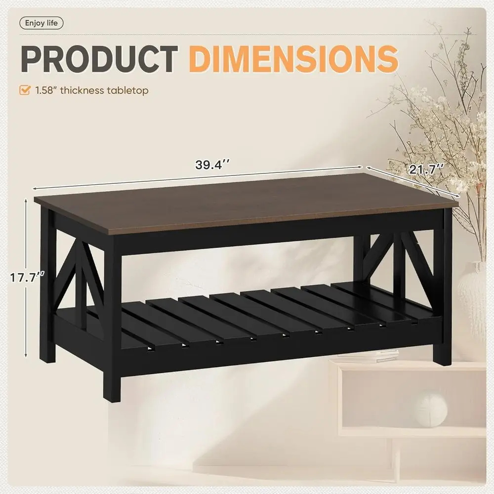 Rustic Storage Coffee Table for Living Spaces, Square Farmhouse Style, Compact for Small Areas, Brown & Black Options