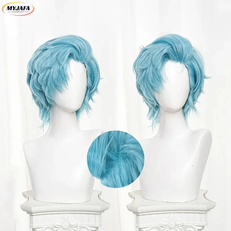 

Hoshino Akuamarin Cosplay Wig Anime Aqua Stage Play Wigs Short Blue Cruly Heat Resistant Synthetic Hair Party Wigs + Wig Cap