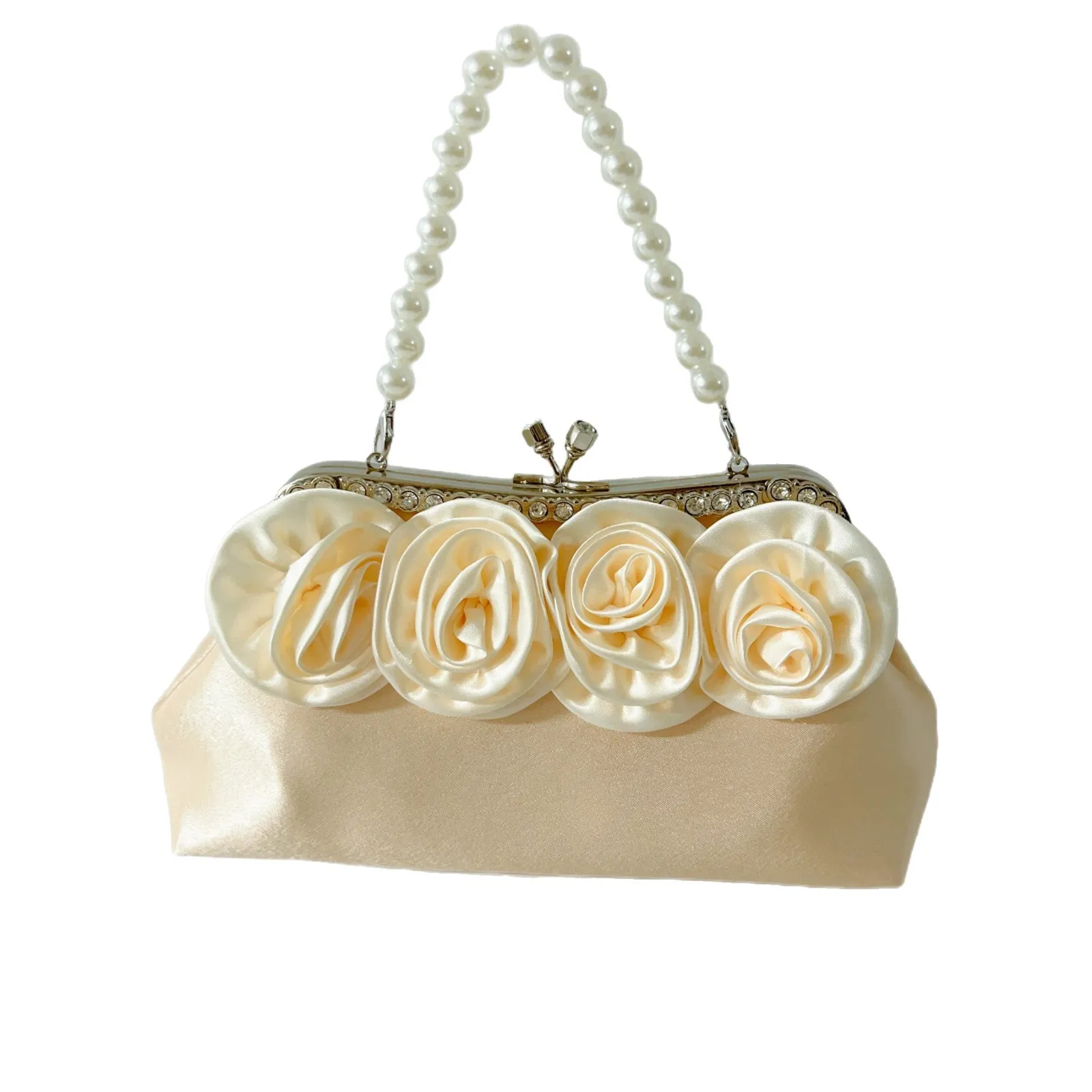 

Handmade Rose Flower Light Luxury Handbag Wedding Bridesmaid New Chinese Cheongsam Clutch Bag Dinner Sequin Glamour Party Clutch