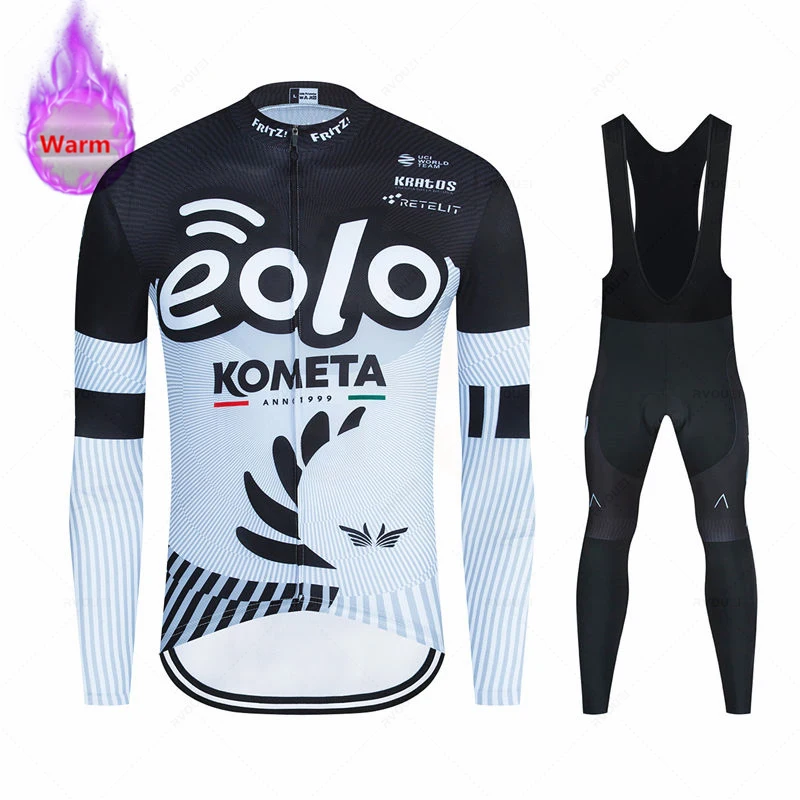 Eolo Kometa Zimowa odzież kolarska Długie rękawy Termiczny polar Uniforme Set Męska koszulka rowerowa MTB Maillot Ropa Ciclismo