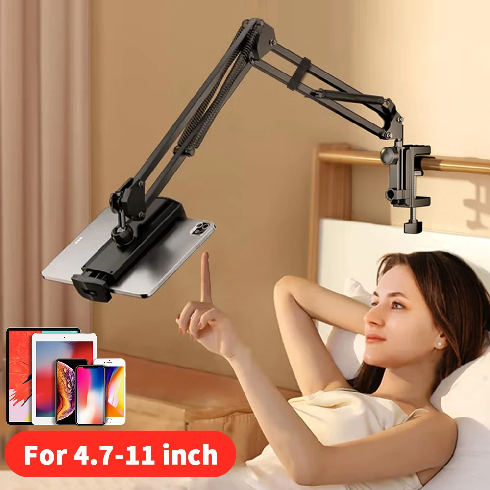 Universal Tablet Stand Clip Lazy Bracket Flexible Articulating Aluminum Arm Phone Mount Tablet Holder For All 4-11 Inch Device 