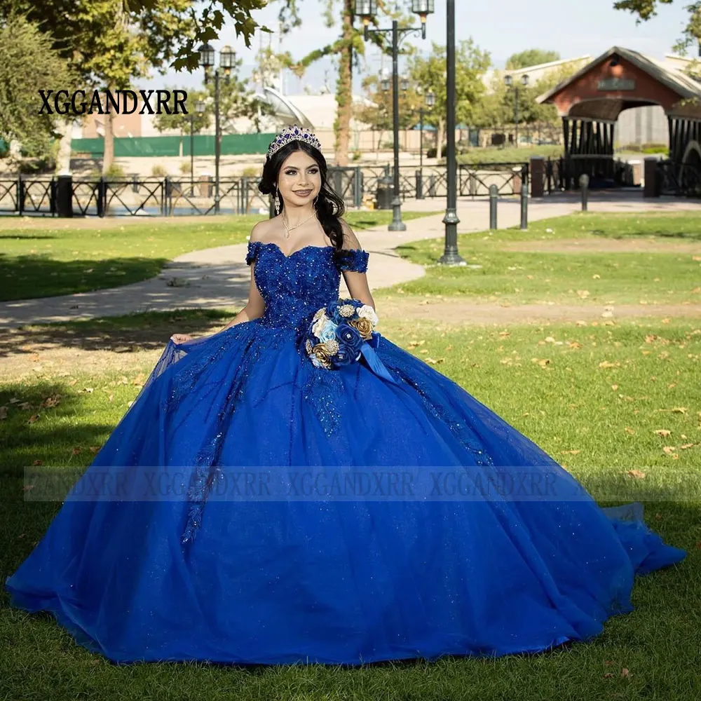 Vestido De baile azul real De lujo para quinceañera, Vestido De fiesta De tul con cuentas, dulce Vestido De princesa De 16 Años, 2024