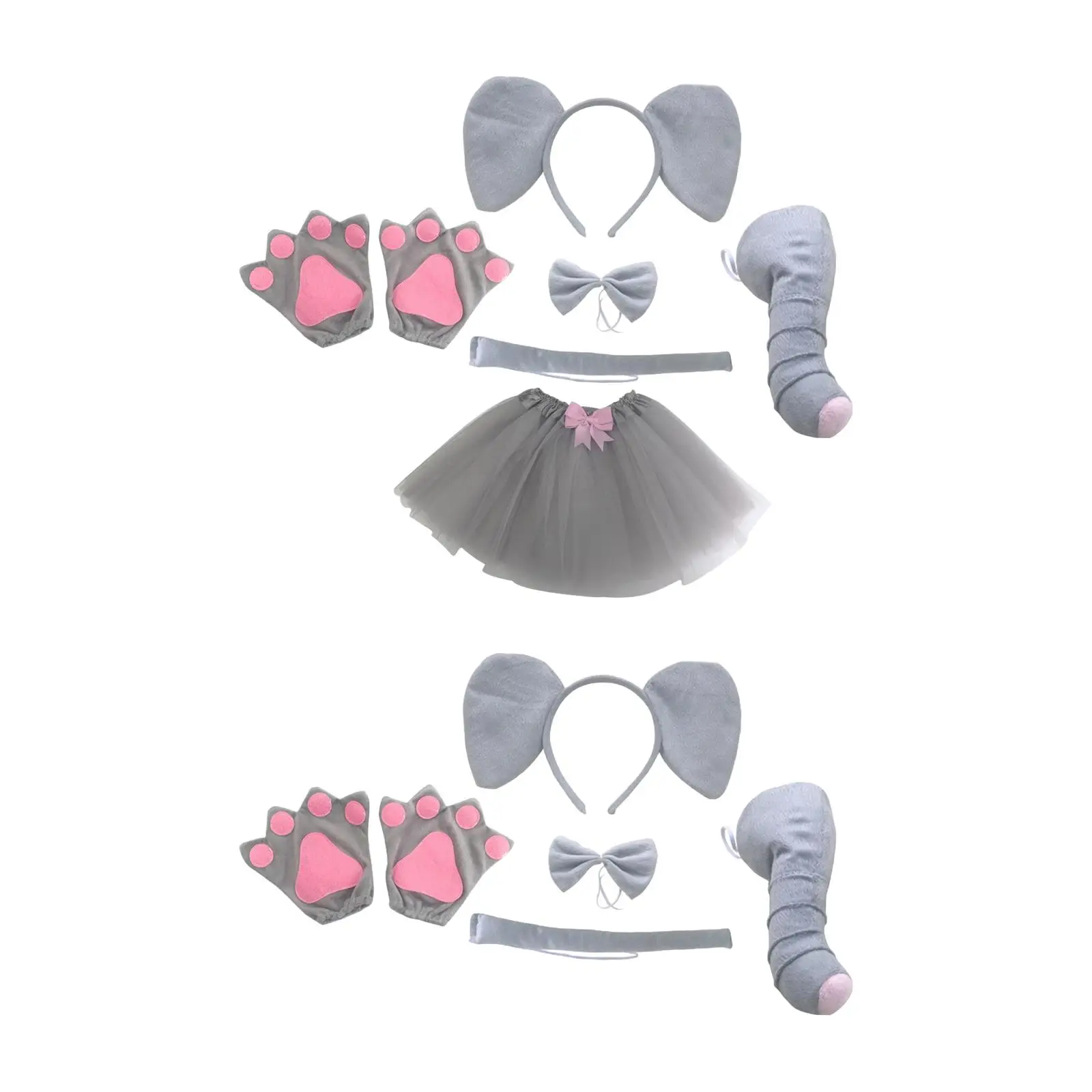 Elephant Ears Headband Nose Bow Tie Tail Gloves for Holiday Halloween Party