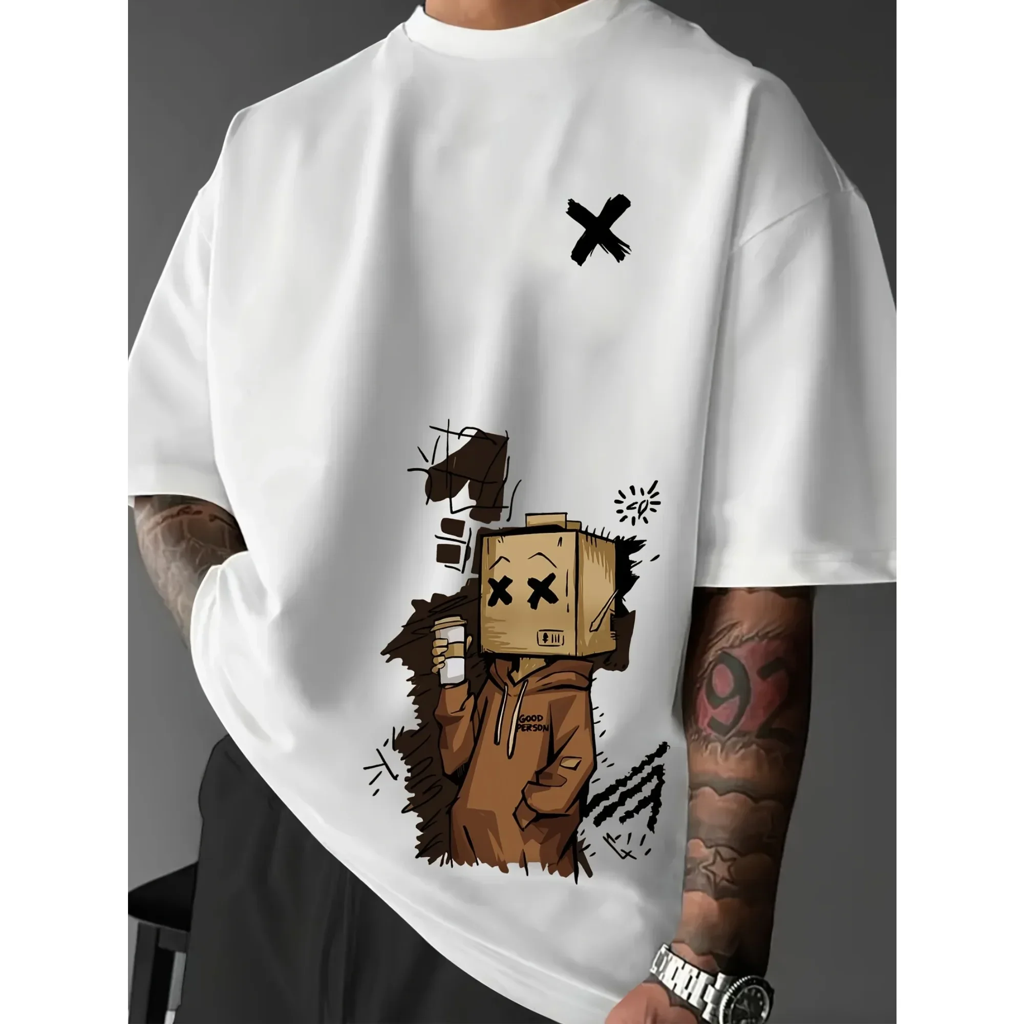 Men's and Women's T-shirts with Graffiti Patterns Street Wear Casual Cotton Short Sleeved Tops