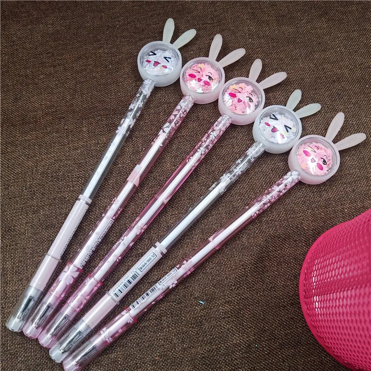 Creative Stationery Rabbit Ears Sequins Neutral Pen Black Pen Cute Small Gift Animal Cartoon Pen