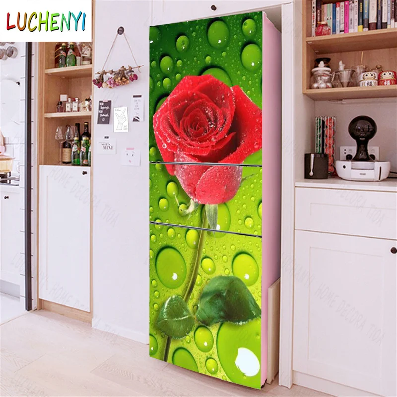 Papel de paredelotus dew safflower feather deer  refrigerator sticker  door stickerkitchen fridge wallpaper mural , home decor