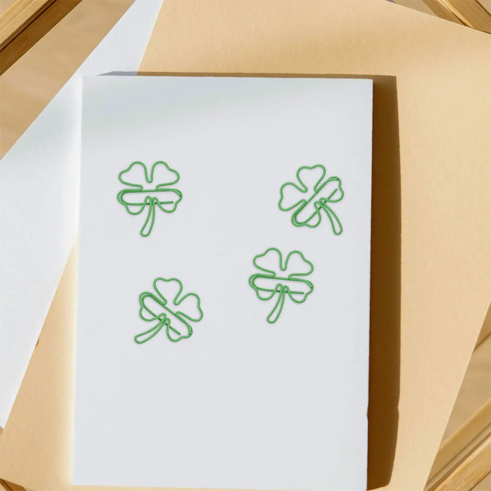

30pcs Clover Paper Clips Cute Shamrock Shaped Office Supplies Unique Decorative Metal Stationery Novelty Bookmarks