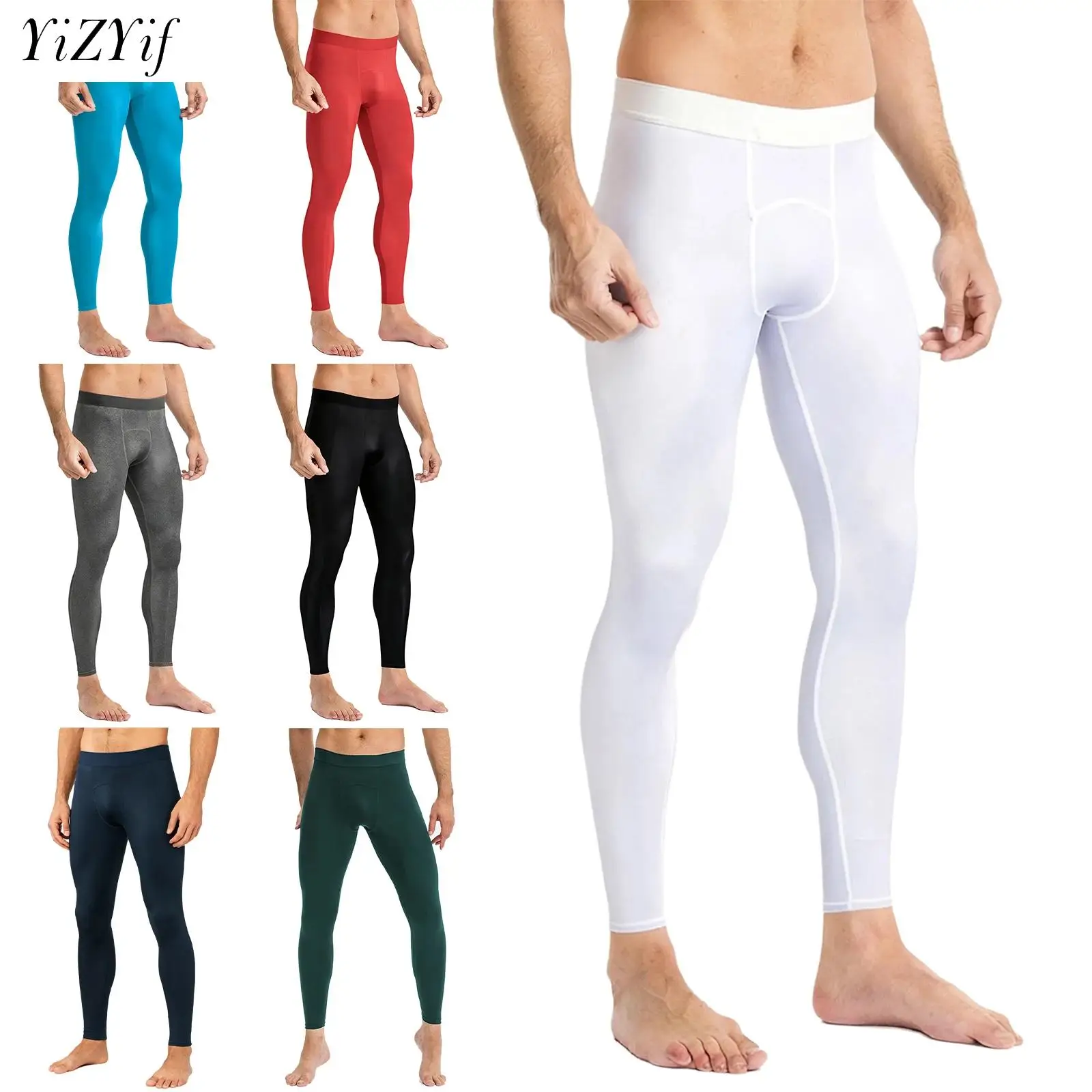 Men Sports Leggings Quick-Drying Elastic Waistband Solid Running Tights Gym Workout Fitness Jogging Training Pants Sportswear