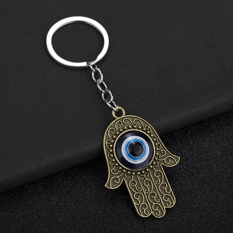 Alloy Evil eye Alloy Fatima Hand Metal Keychain Modification Blue Eyes Key Ring Pendant Car Key Buckle Gifts Auto Parts