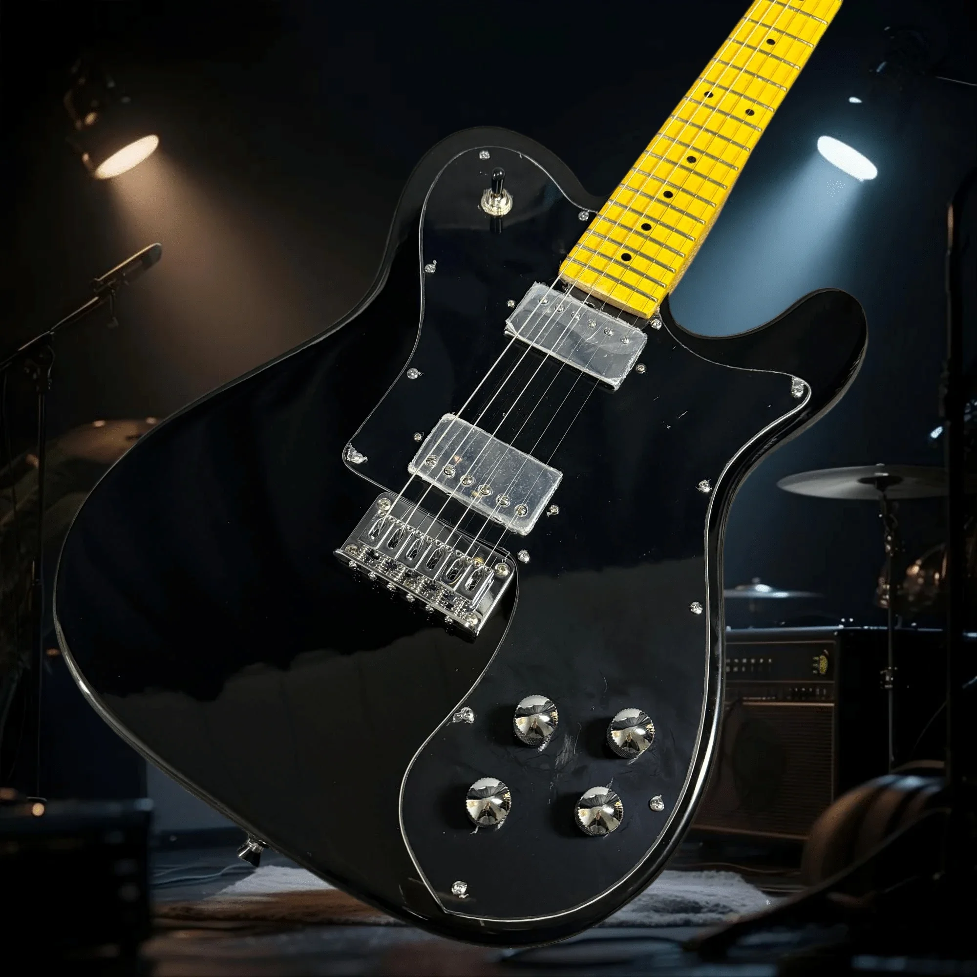 Envío Gratis, pastilla doble, guitarra eléctrica Tele negra, diapasón de palisandro, cuerpo de caoba, puente fijo, 22 tonos, Blues Jazz