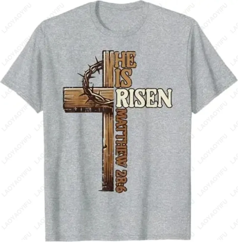 عيد الفصح الصليب هو صعود يسوع المسيحية الرجال تي شيرت الصليب المسيحي الكتاب المقدس جون 3:16 انعكاس 0L3Q48 قائلا للجنسين القطن المحملة