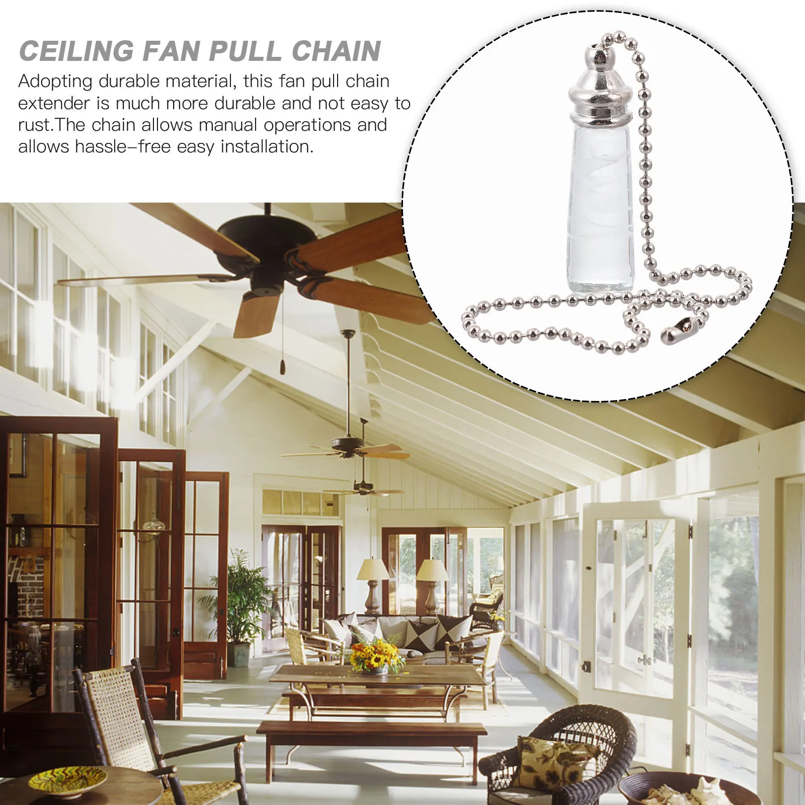 

2Pcs Frosted Silver Crystal Pull Chain Fan Light Hanging Lamp Decoration Ceiling Fan Light Chain Home Chandelier Pendant