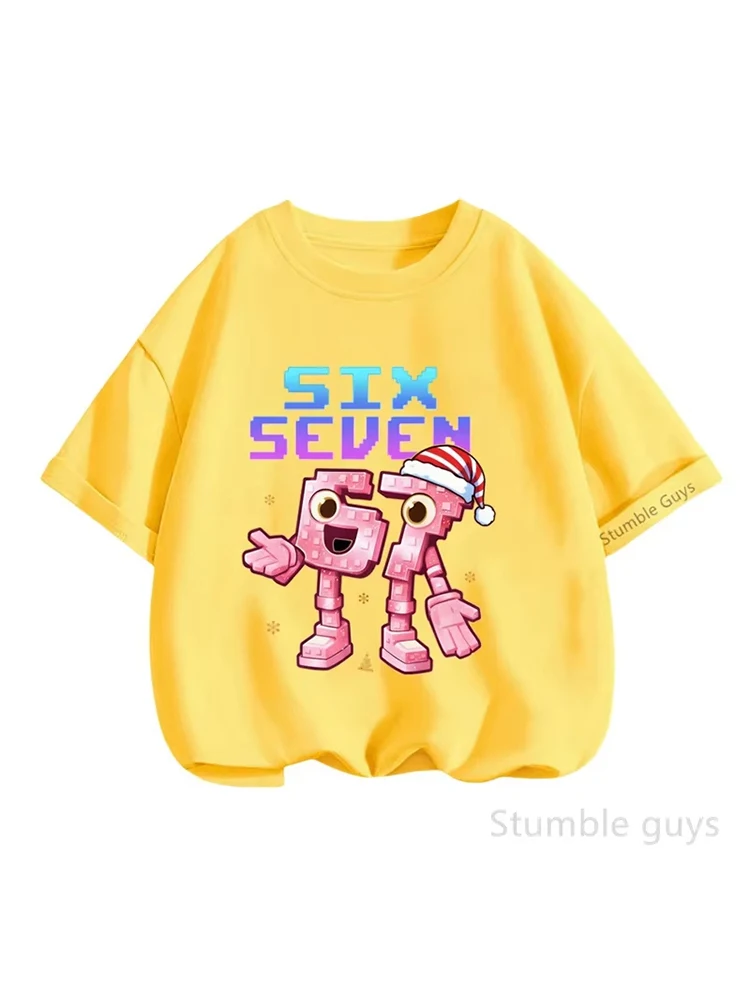 Kids Girls Christmas Pixel Number 67 Graphic T-Shirt, Soft Cotton Crew Neck Tee, Casual Holiday Wear for School & Playqw0031