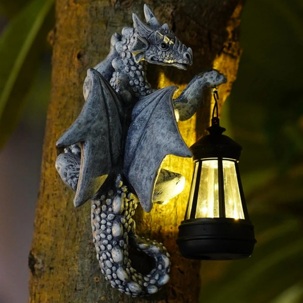 Dragon Tree Hugger Solar Lantern Garden Statue Resin Dragon Decor for Outdoor Perfect Garden Gift Yard Decor