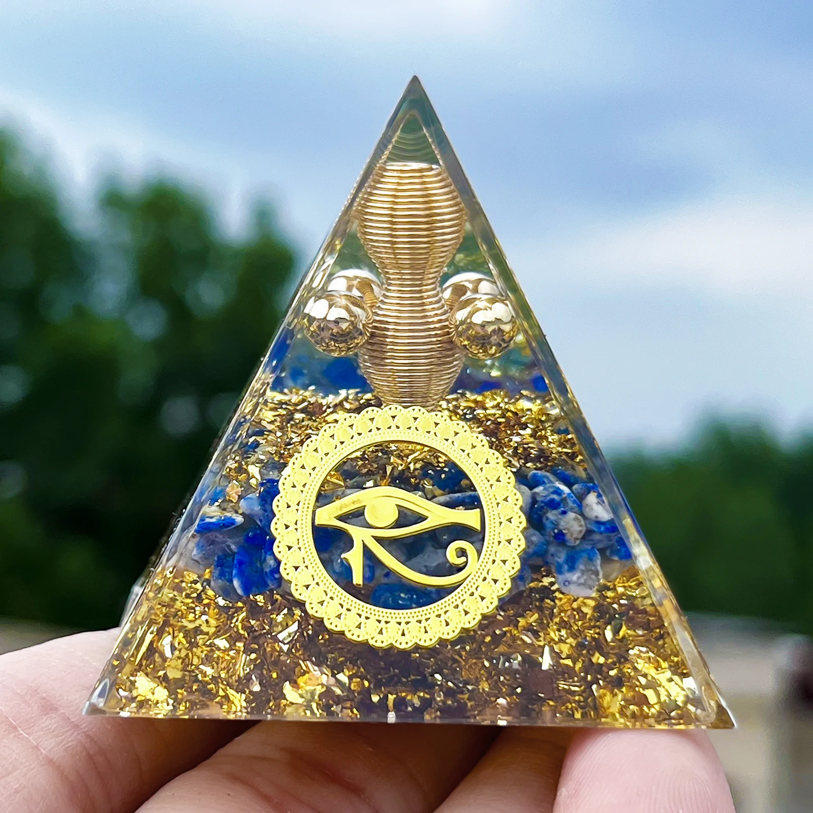 1pc natural lápis-lazúli artesanal horus olho orgone pirâmide ornamento decorativo antigo simbolismo egípcio decoração de casa