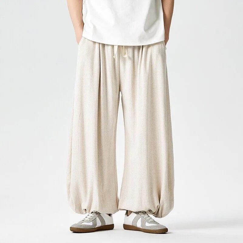 Male Cozy Chinese ‌Kung Fu‌ Tai Chi Martial Arts Pants Men Loose Thin Harem Trousers Linen Leisure Daily Bloomer Han Fu Pantalon