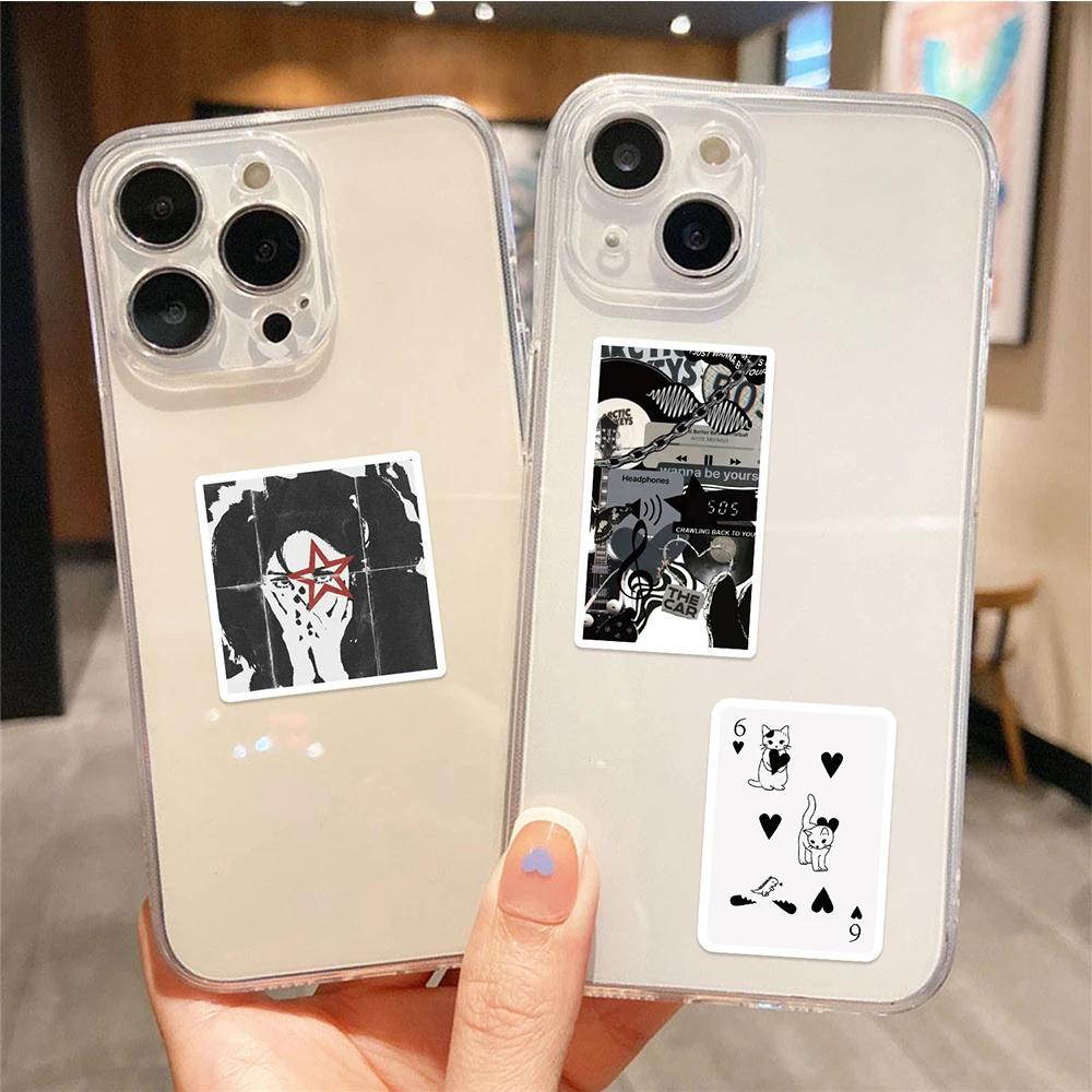 10/30/50 pçs preto branco dos desenhos animados y2k adesivos estéticos legal centro meninas decalques portátil bagagem guitarra adesivo à prova dwaterproof água decoração