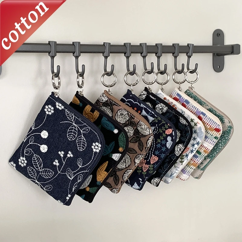 Ladies' Coin Purses Pure Cotton Soft Linen Embroidery Japanese Harajuku Wallets Lipstick Headphones Mini Storage Bags For Girl