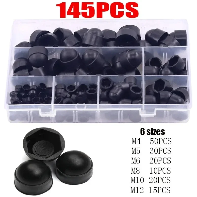 ELECTRAPICK 145pcs Hexagon Plastic M4 M5 M6 M8 M10 M12 Bolt Nut Dome Protection Caps Exposed Protect Against Weathering Covers