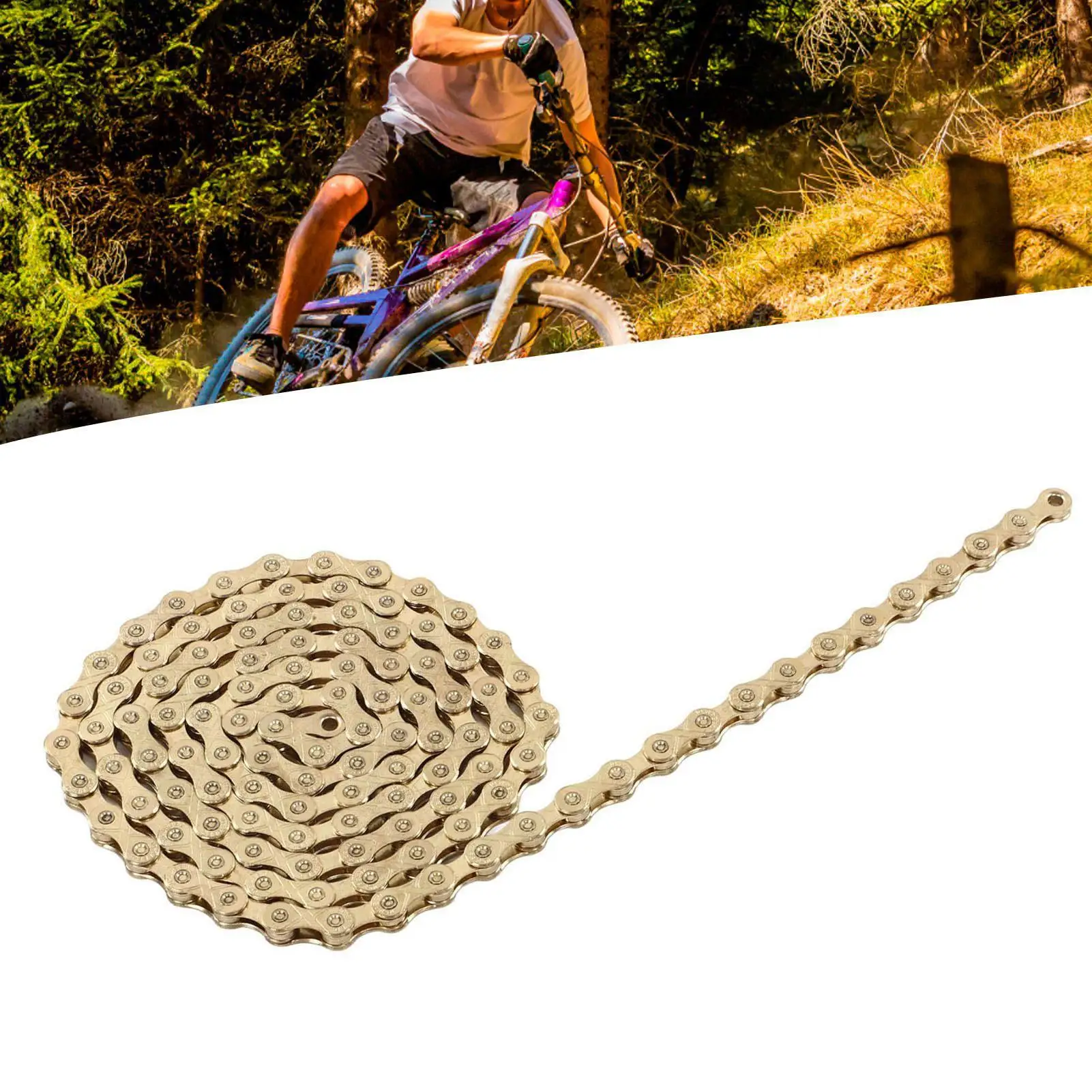 10-Speed Mountain Bike Chain Gold Manganese Steel, High Rigidity, Reinforced with Connector for outdoor Cycling