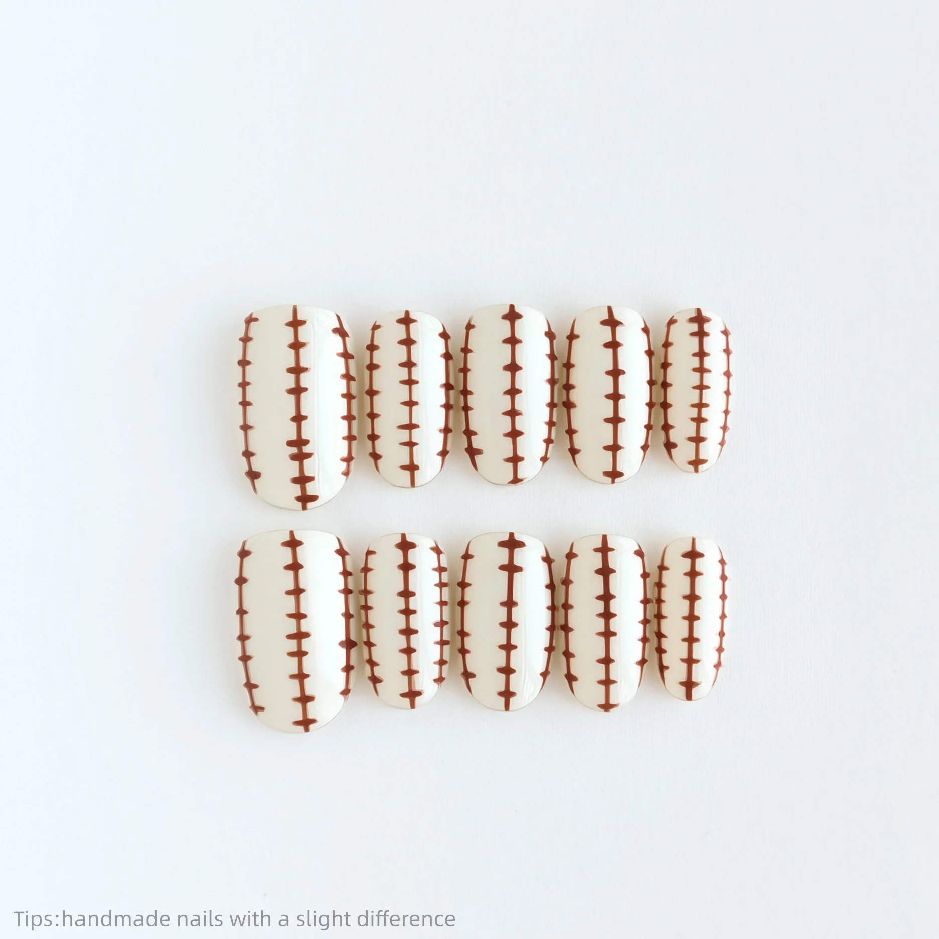 

10Pcs Handmade Press on Nail short oval Rugby design Full Coverage Nail Tips for Women&Girl Detachable Wearable Nail Art