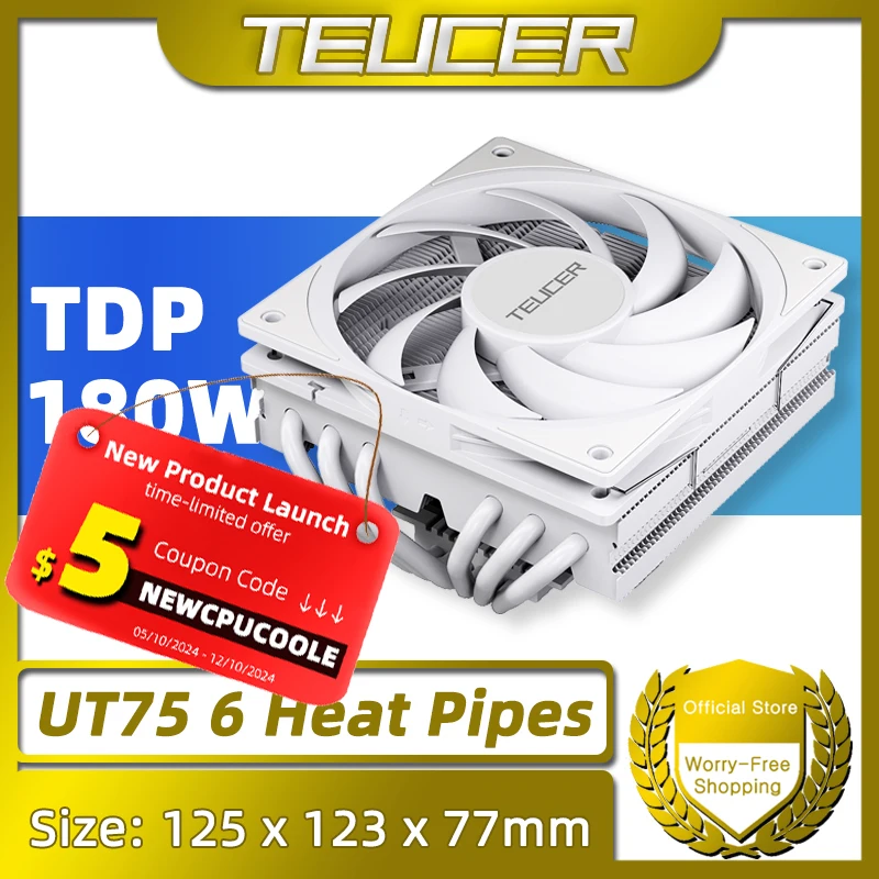 TEUCER UT75 CPU 쿨러 6 히트 파이프 HDT 기술 TDP 180W PC 냉각 라디에이터, AM5 AM4 및 인텔 LGA1700 1200 2011