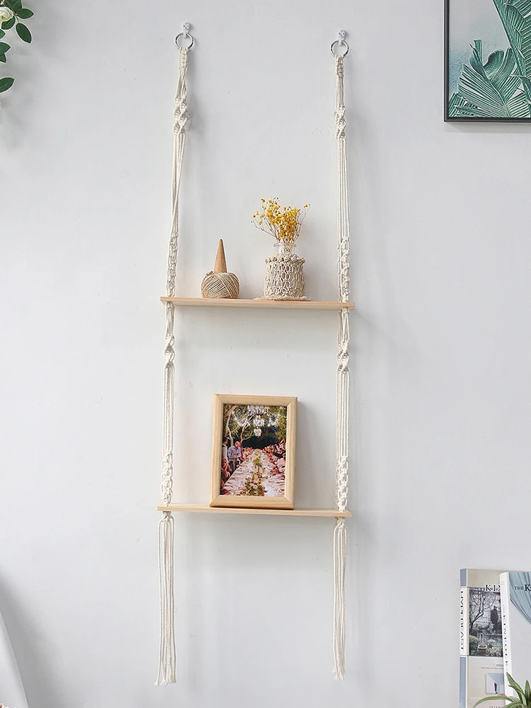 2-tier Floating Wall Shelf Home Decoration Boho Plant Flower Pot Tray Nordic Room Swing Display Shelf Gift Decors Aesthetic