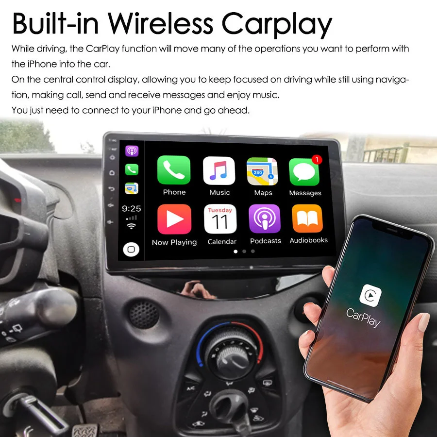 Car Multimedia Video Player For Peugeot 108 Citroen C1 Toyota Aygo 128GB ROM Android 12 Radio Navigation GPS Touch Screen Stereo