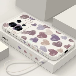 Candy Color Love Hearts Case For Xiaomi Redmi Note 13 14 12 11 10 Pro Poco F6 X6 X5 Mi 11 Lite 5G NE 11T 13T Pro Lanyard Case