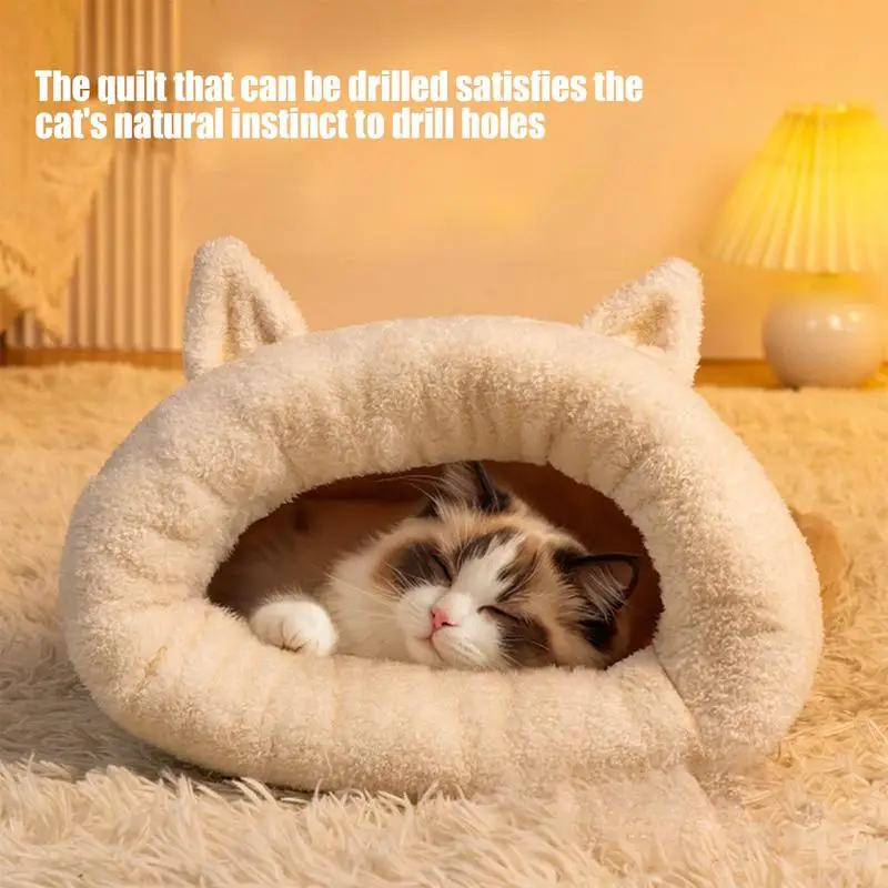 

Зимний спальный мешок для кошек, теплый полузакрытый спальный мешок для кошек, удобный мягкий плюшевый большой мешок для кошек для кошек и маленьких домашних животных