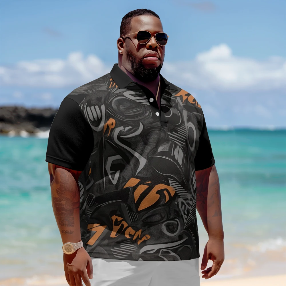 

Plus Size Men's Summer Short Sleeve Lapel Color printed short-sleeved shirt Daily Casual Button Polo Shirt