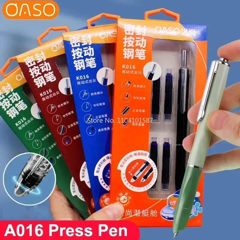 New OASO A016 Sealed Press Fountain Pen Automatic Press Student Writing Pen Calligraphy 0.5mm Office Replaceable Cartridge Ink G