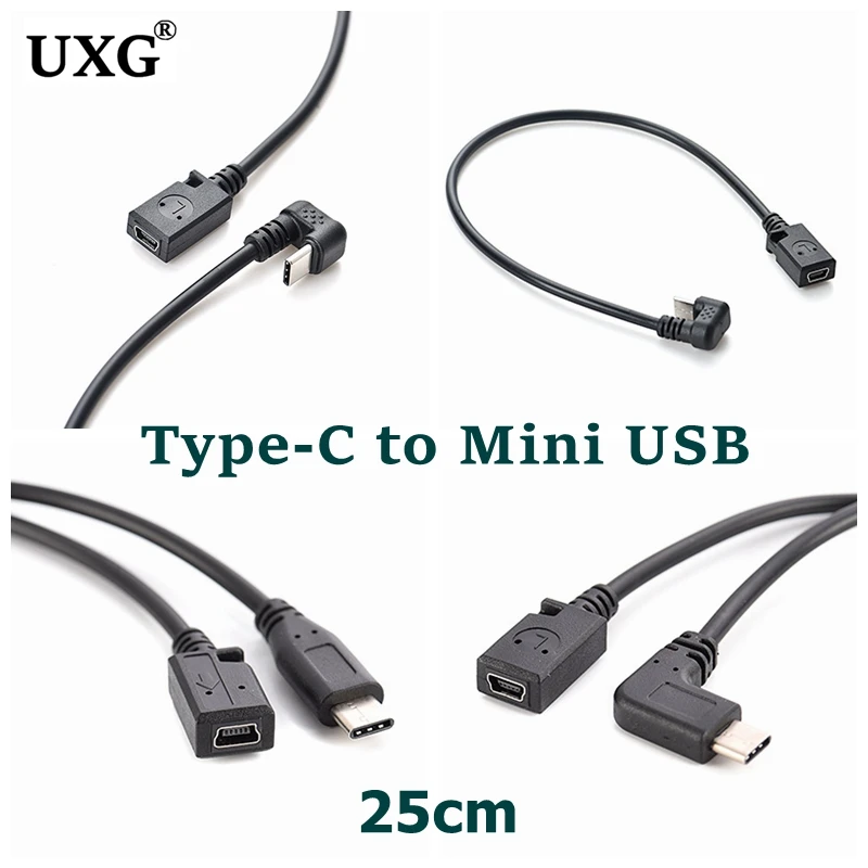 

U-shaped 90 Degree Angled Type C USB 3.1 Male To 5pin Mini USB Female Charging Data Transmission Sync Cable Cord Adapter 25cm