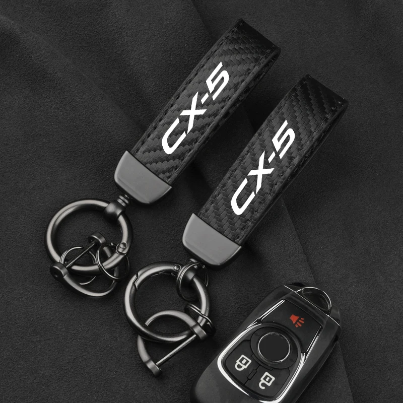 Leather Carbon Fiber Car Ring Keychain Trinket Zinc Alloy Keyrings Rotate 360 Degrees For Mazda CX5 CX-5 Auto Accessories