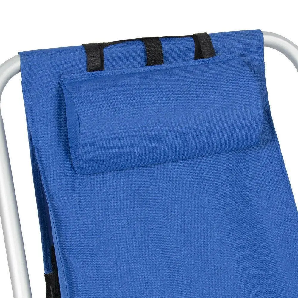 Mochila de playa plegable, silla portátil de construcción sólida azul + portavasos