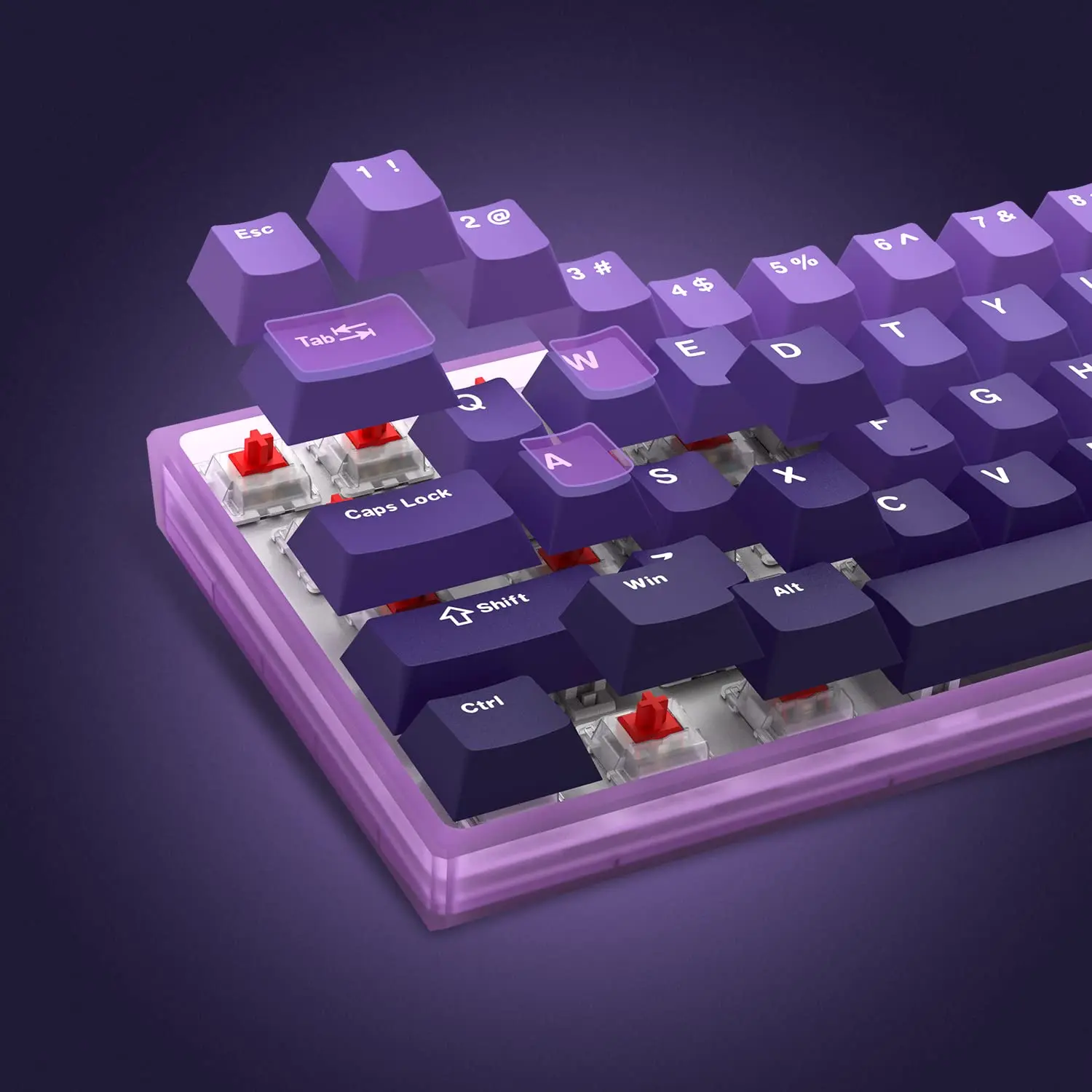 Tiro duplo PBT Keycap, Gradiente Roxo, Perfil Cereja, Keycaps para 60%, 75%, 100% MX Switch, Teclado Gaming Mecânico, 132 Chaves