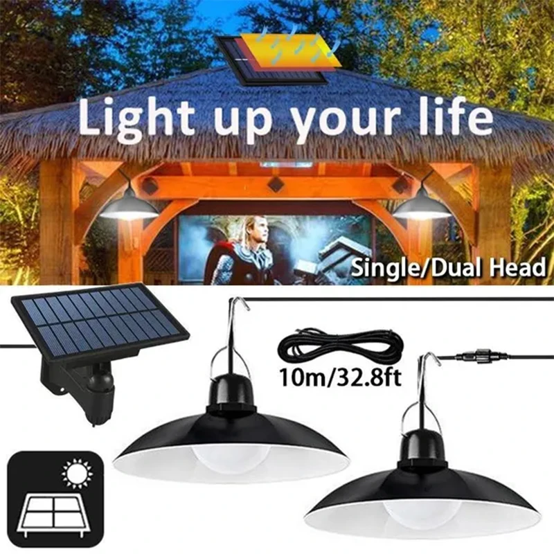 

Double Heads Solar Pendant Light Outdoor Indoor Waterproof 60 LED Solar Lamp with Pull Switch Lighting for Garden Flood Light