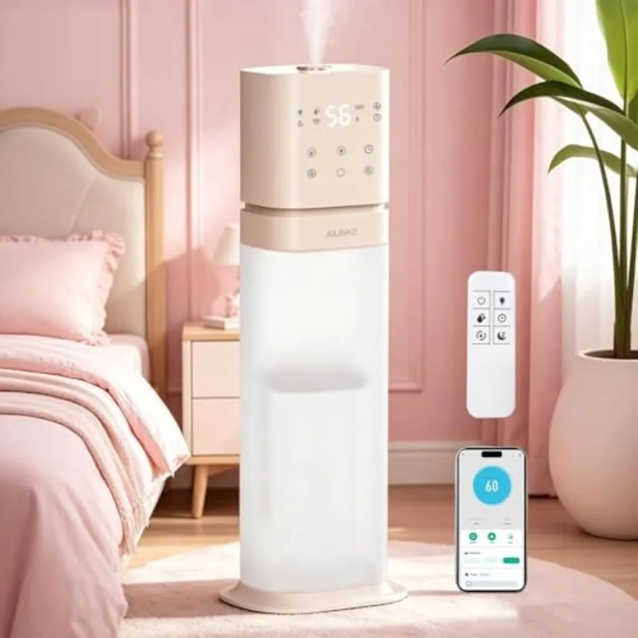 

Bedroom humidifier for large rooms, 2.1Gal/8L cool mist, pink top-fill design with extension tube, smart WIFI APP voice control