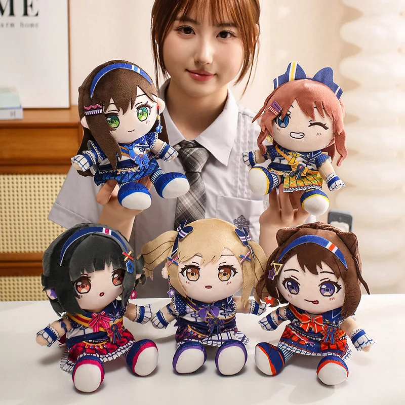 Cute Anime Plush Doll Set Five Characters With Colorful Hair And Costumes Soft Stuffed Kawaii Display Sofa Charming