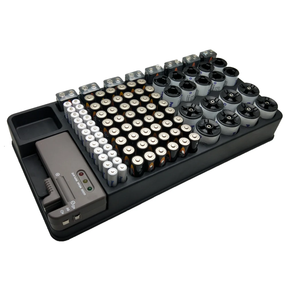 

98Pcs Storage Holder with Integrated Tester Simple Neat Organizer for Aa Aaa 9V Button Cell Long Term Use