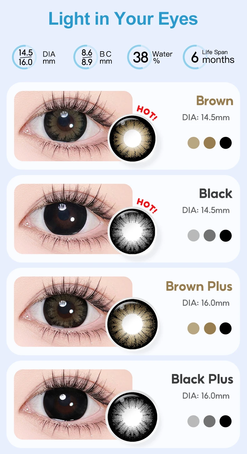 MAGISTER Farbige Kontaktlinsen für große Augen 14,0/14,5/16,0 mm Schwarze Linsen ohne Rand Kosmetische Schönheitslinsen 6 Monate 1 Paar – Detail 7